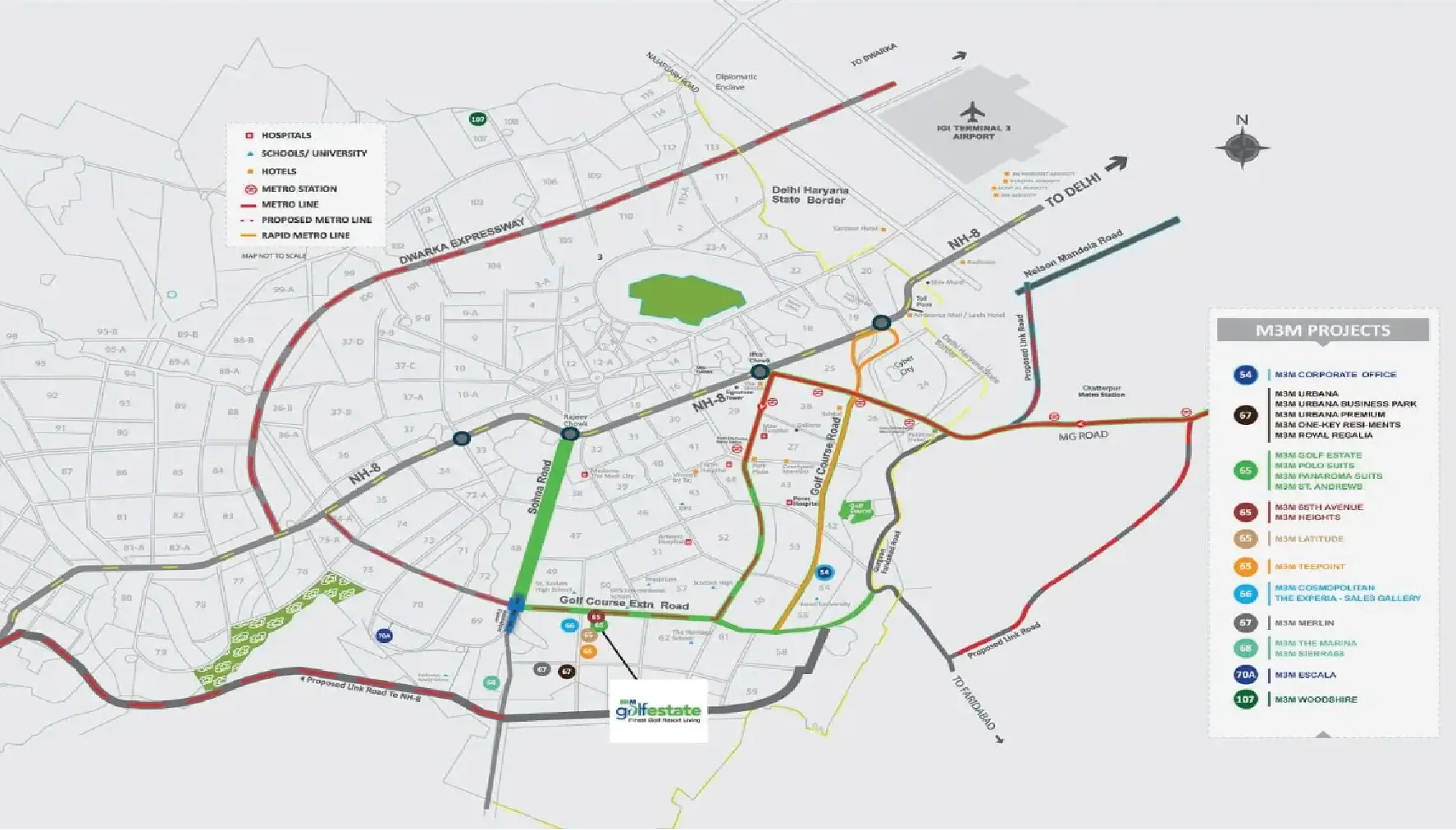 Location Map of M3M Golf Estate