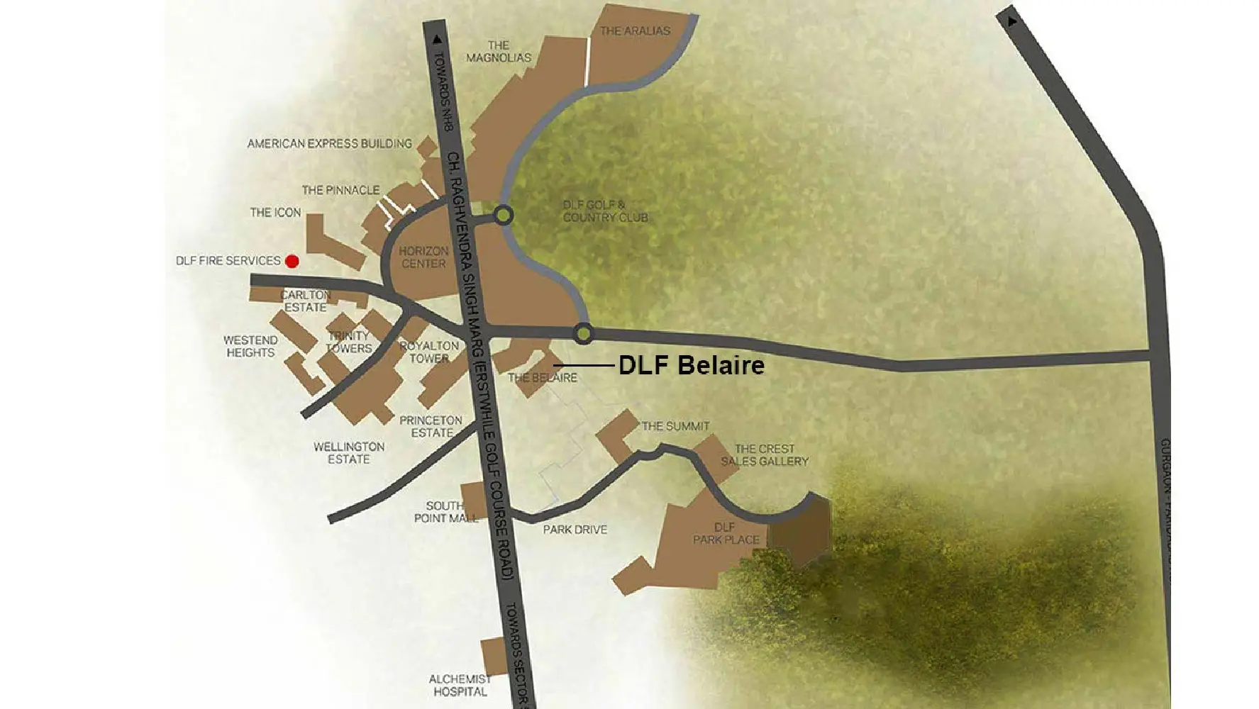 Location Map of DLF The Belaire