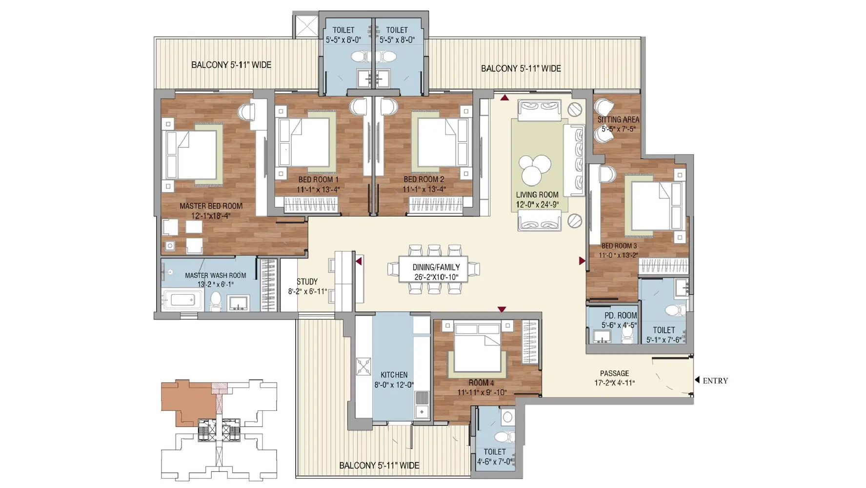 5 BHK Floor Plan of Tulip Melrose