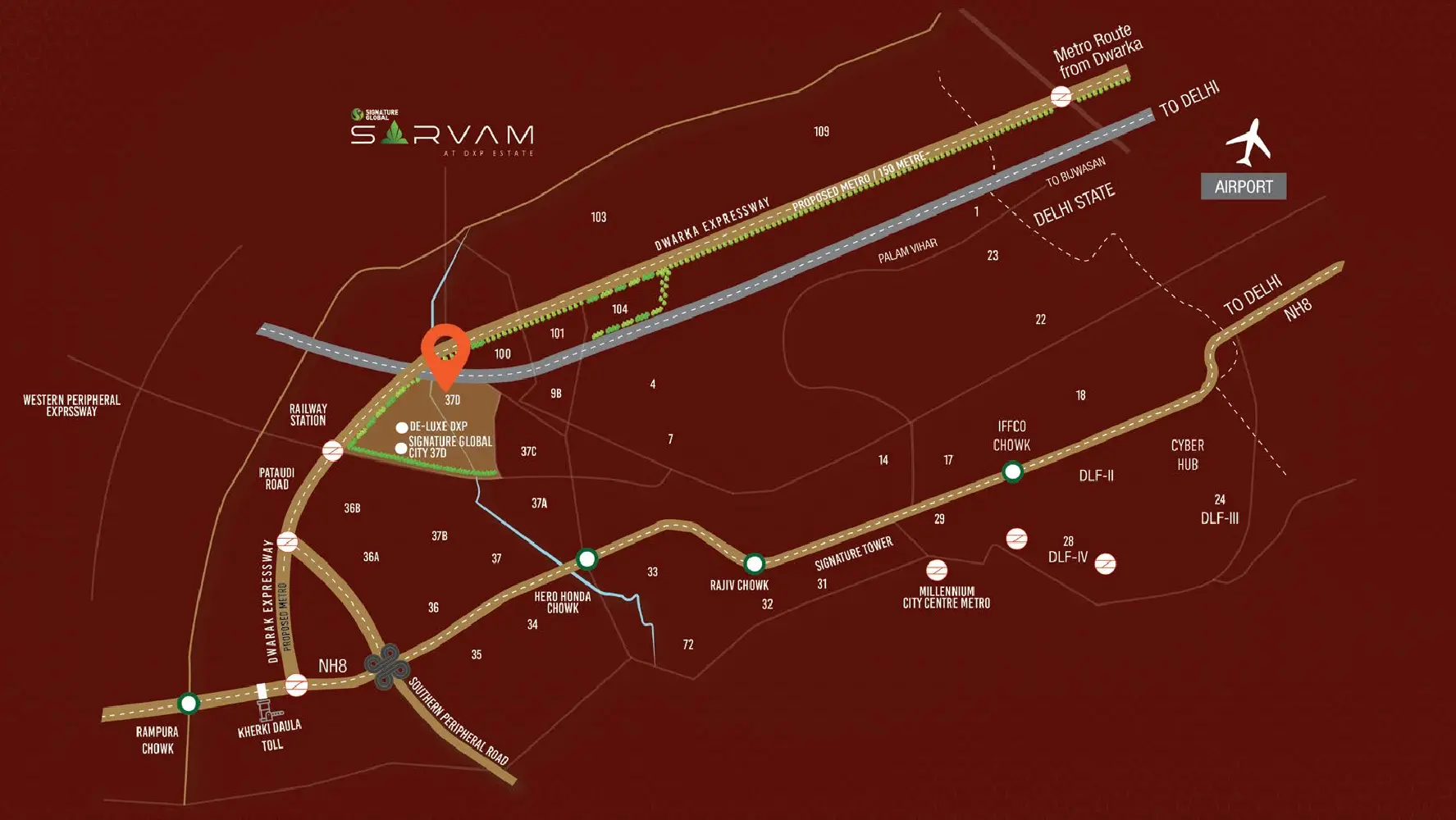 Location Map of Signature Global Sarvam