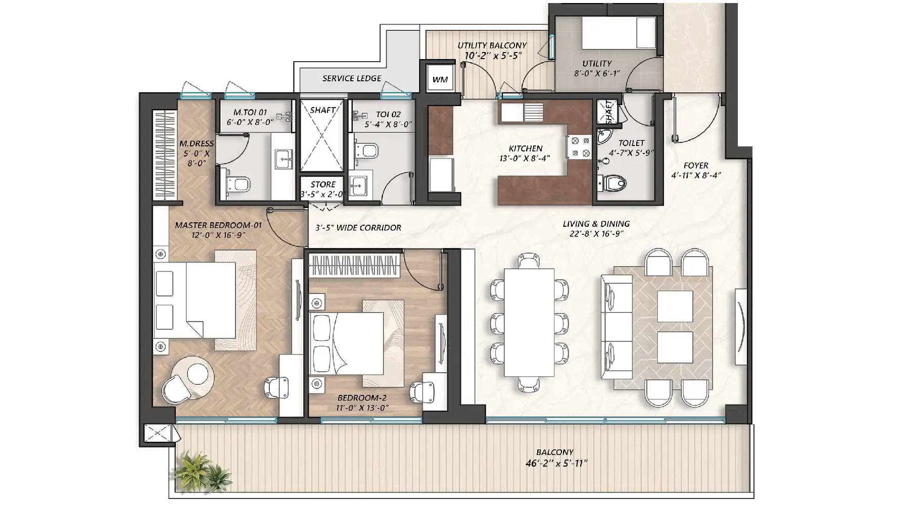 Masterbedroom to living and dining, Bathroom View in Artistic Layout plan Masterbedroom to living and dining, Bathroom View in Artistic Layout plan