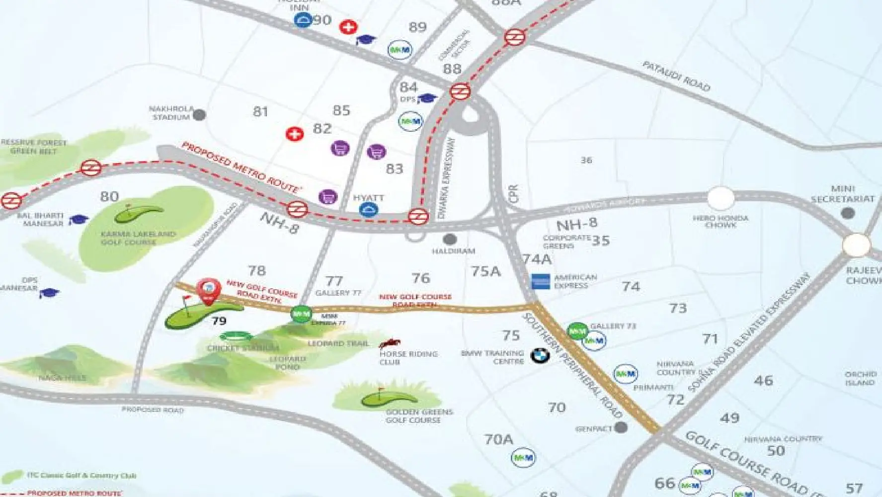 Location Map of M3M Golf Hills